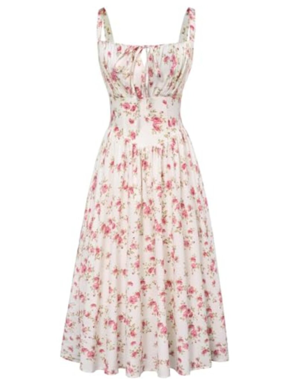 Floral Corset Midi Sundress Sleeveless Square Neck Smocked A-Line
